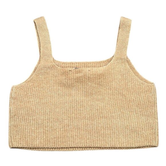 Everlane Tank Top Woman’s Size Large Cozy Knit Stretch Tan Cropped NEW - Picture 3 of 12